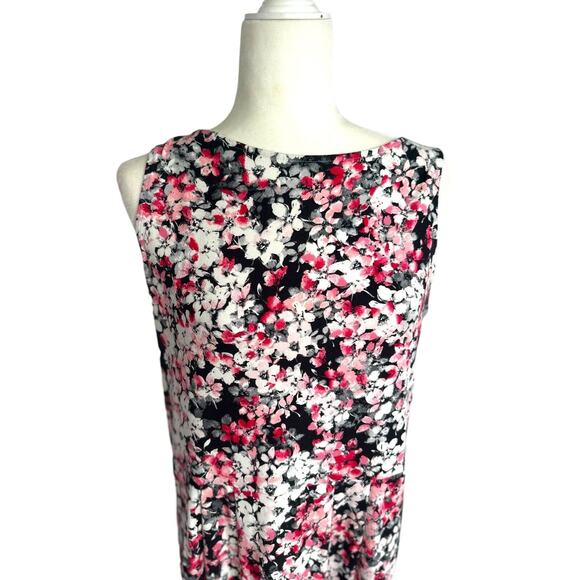 J Jill Dress Women Petite Medium Pink White Floral Tank Shift Knee Length Knit - Picture 2 of 9